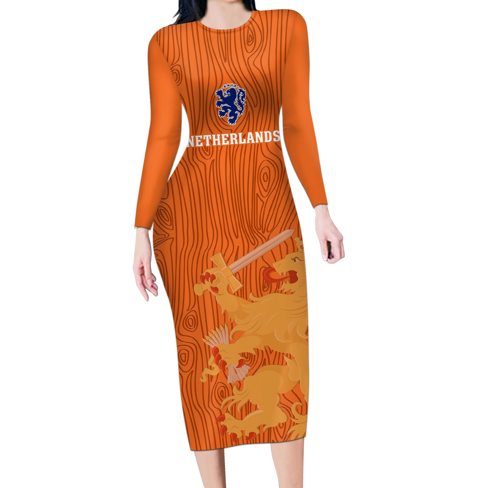 Netherlands Football Long Sleeve Bodycon Dress Go Oranje 2023 World Cup - Wonder Print Shop