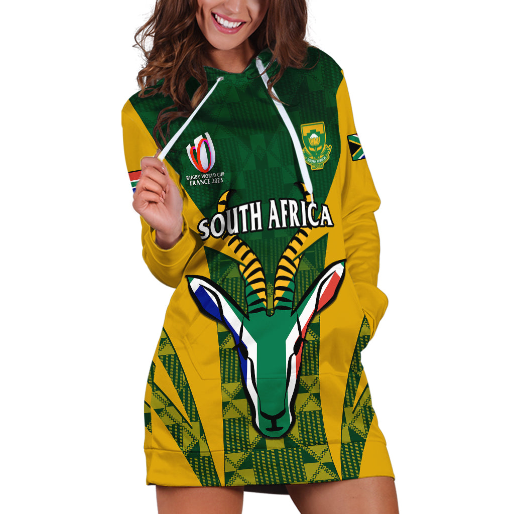 South Africa Rugby Hoodie Dress Go Springboks Kente Pattern With Bokke - Wonder Print Shop