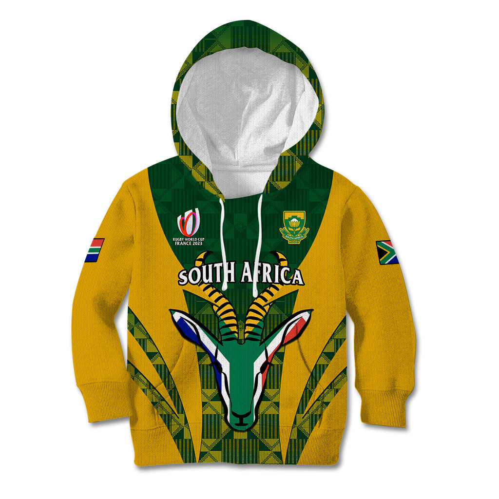 South Africa Rugby Kid Hoodie Go Springboks Kente Pattern With Bokke - Wonder Print Shop