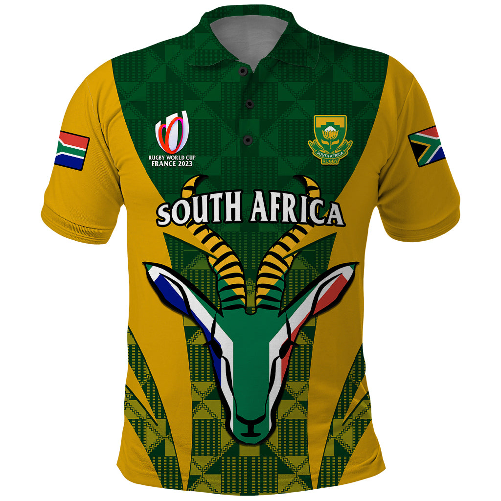 South Africa Rugby Polo Shirt Go Springboks Kente Pattern With Bokke - Wonder Print Shop