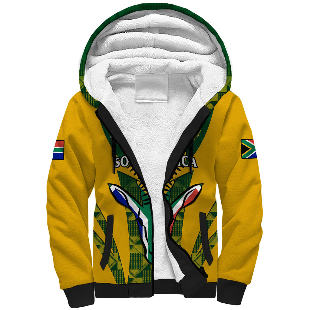 South Africa Rugby Sherpa Hoodie Go Springboks Kente Pattern With Bokke - Wonder Print Shop