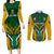 Custom South Africa Rugby Couples Matching Long Sleeve Bodycon Dress and Long Sleeve Button Shirts Go Springboks Kente Pattern With Bokke - Wonder Print Shop