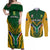 Custom South Africa Rugby Couples Matching Off Shoulder Maxi Dress and Long Sleeve Button Shirts Go Springboks Kente Pattern With Bokke - Wonder Print Shop