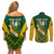 Custom South Africa Rugby Couples Matching Off Shoulder Short Dress and Long Sleeve Button Shirts Go Springboks Kente Pattern With Bokke - Wonder Print Shop