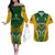 Custom South Africa Rugby Couples Matching Off The Shoulder Long Sleeve Dress and Hawaiian Shirt Go Springboks Kente Pattern With Bokke - Wonder Print Shop