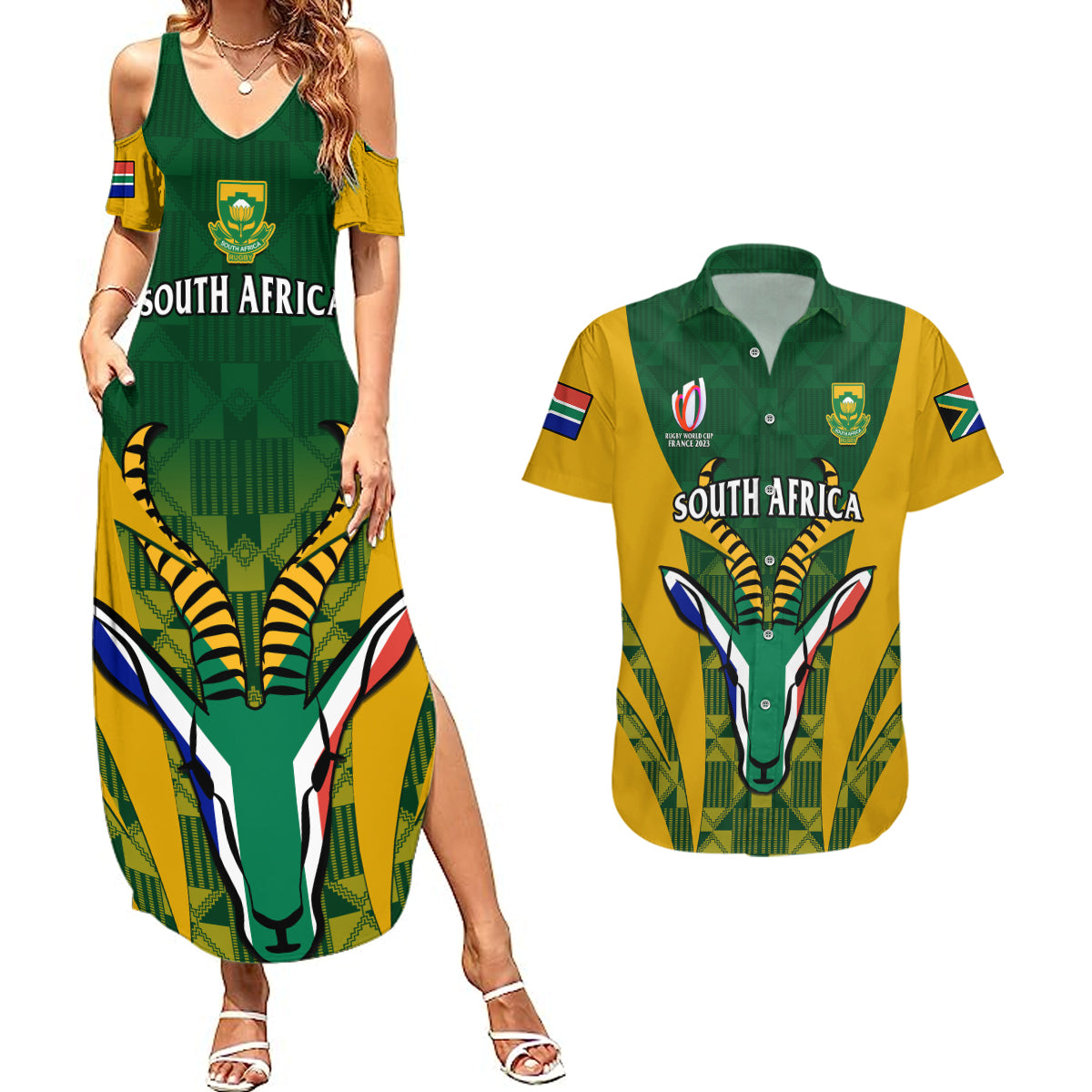 Custom South Africa Rugby Couples Matching Summer Maxi Dress and Hawaiian Shirt Go Springboks Kente Pattern With Bokke - Wonder Print Shop