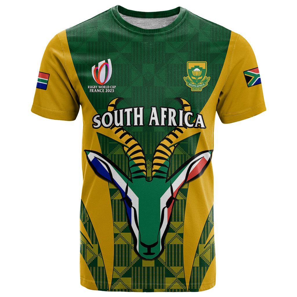 Custom South Africa Rugby T Shirt Go Springboks Kente Pattern With Bokke - Wonder Print Shop