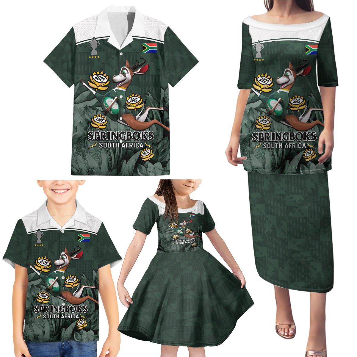 South Africa Rugby Family Matching Puletasi Dress and Hawaiian Shirt Springboks 4th Champions World Cup Proud Bokke - Wonder Print Shop