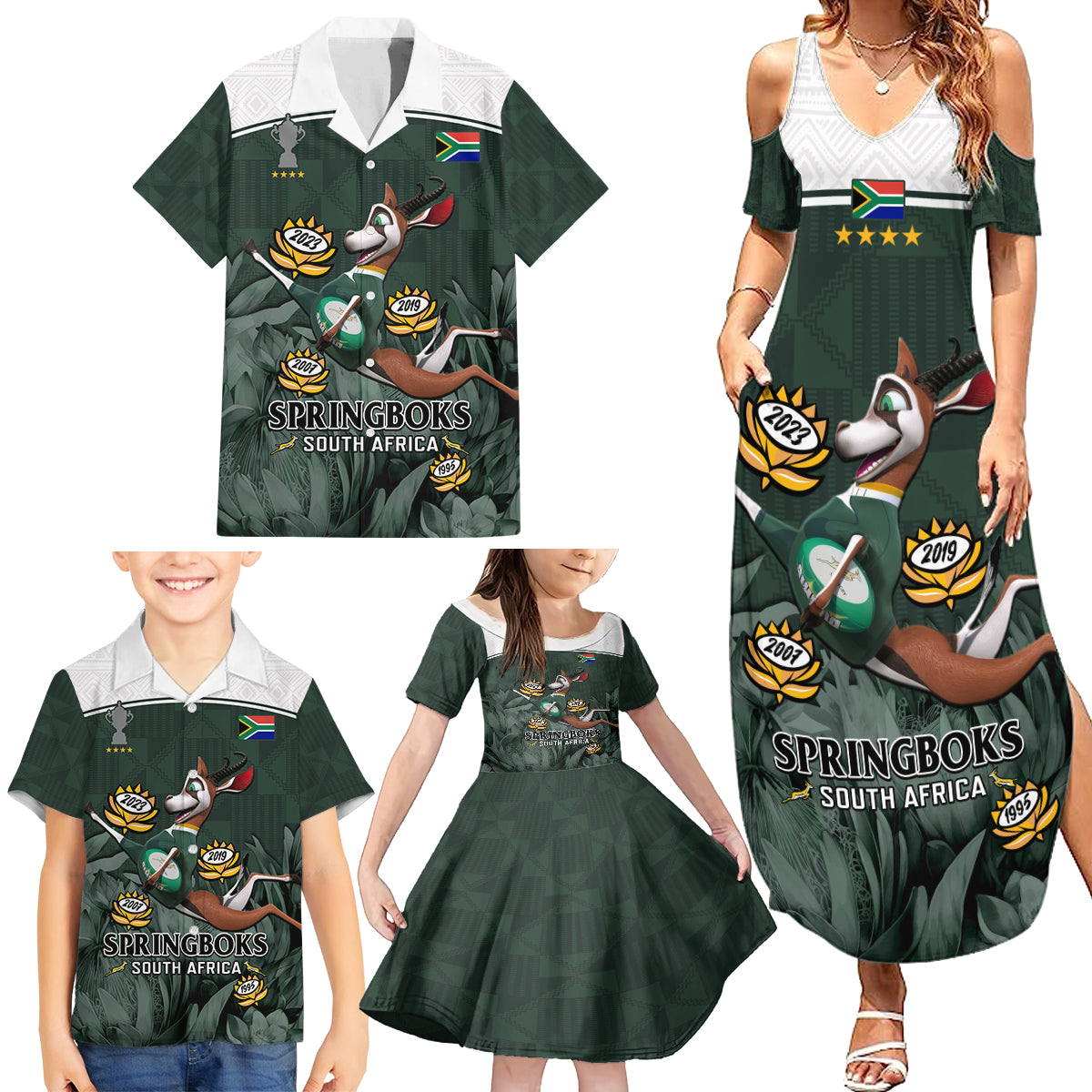 South Africa Rugby Family Matching Summer Maxi Dress and Hawaiian Shirt Springboks 4th Champions World Cup Proud Bokke - Wonder Print Shop