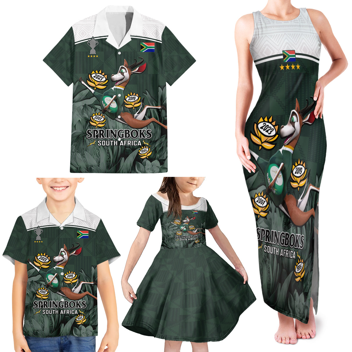 South Africa Rugby Family Matching Tank Maxi Dress and Hawaiian Shirt Springboks 4th Champions World Cup Proud Bokke - Wonder Print Shop