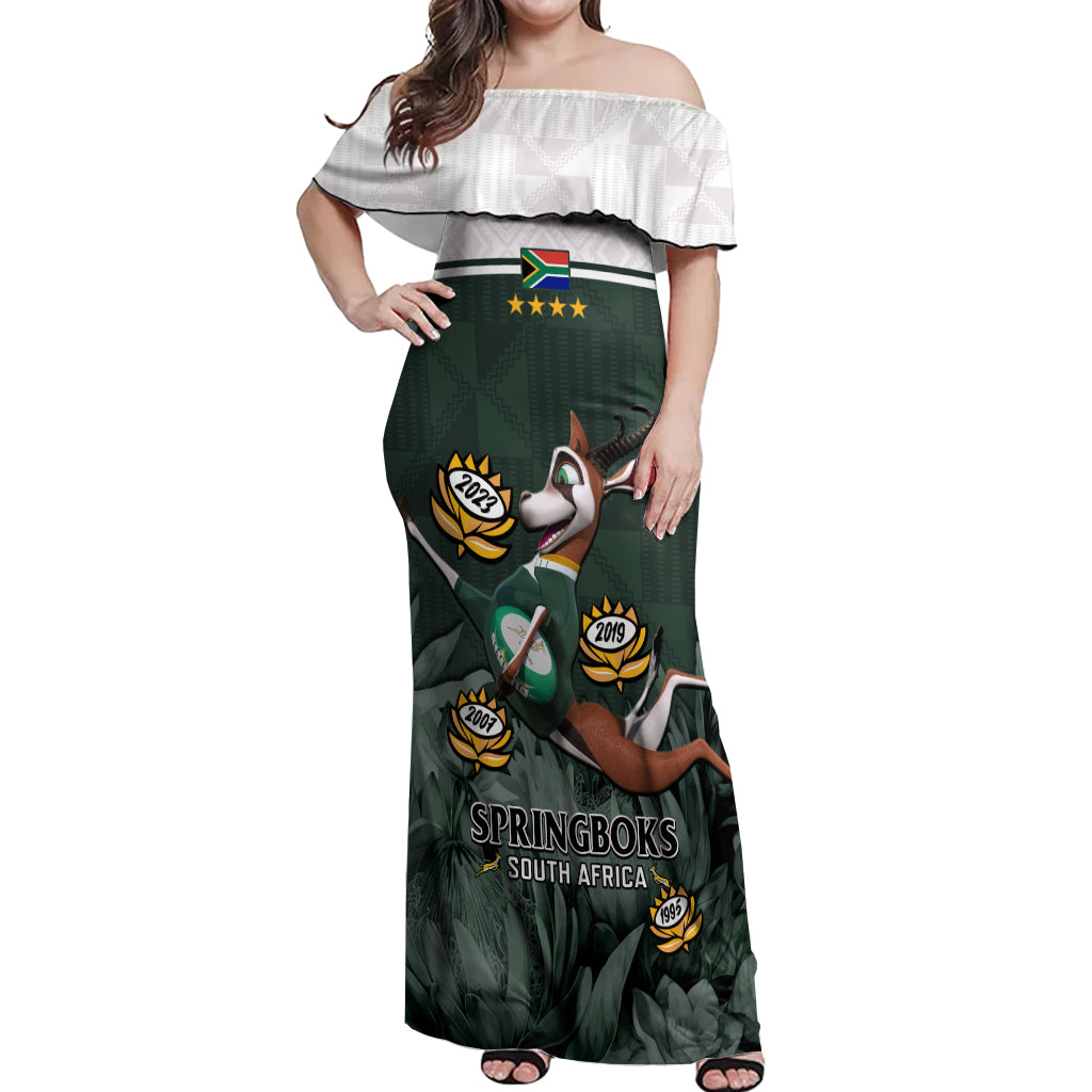 South Africa Rugby Off Shoulder Maxi Dress Springboks 4th Champions World Cup Proud Bokke - Wonder Print Shop