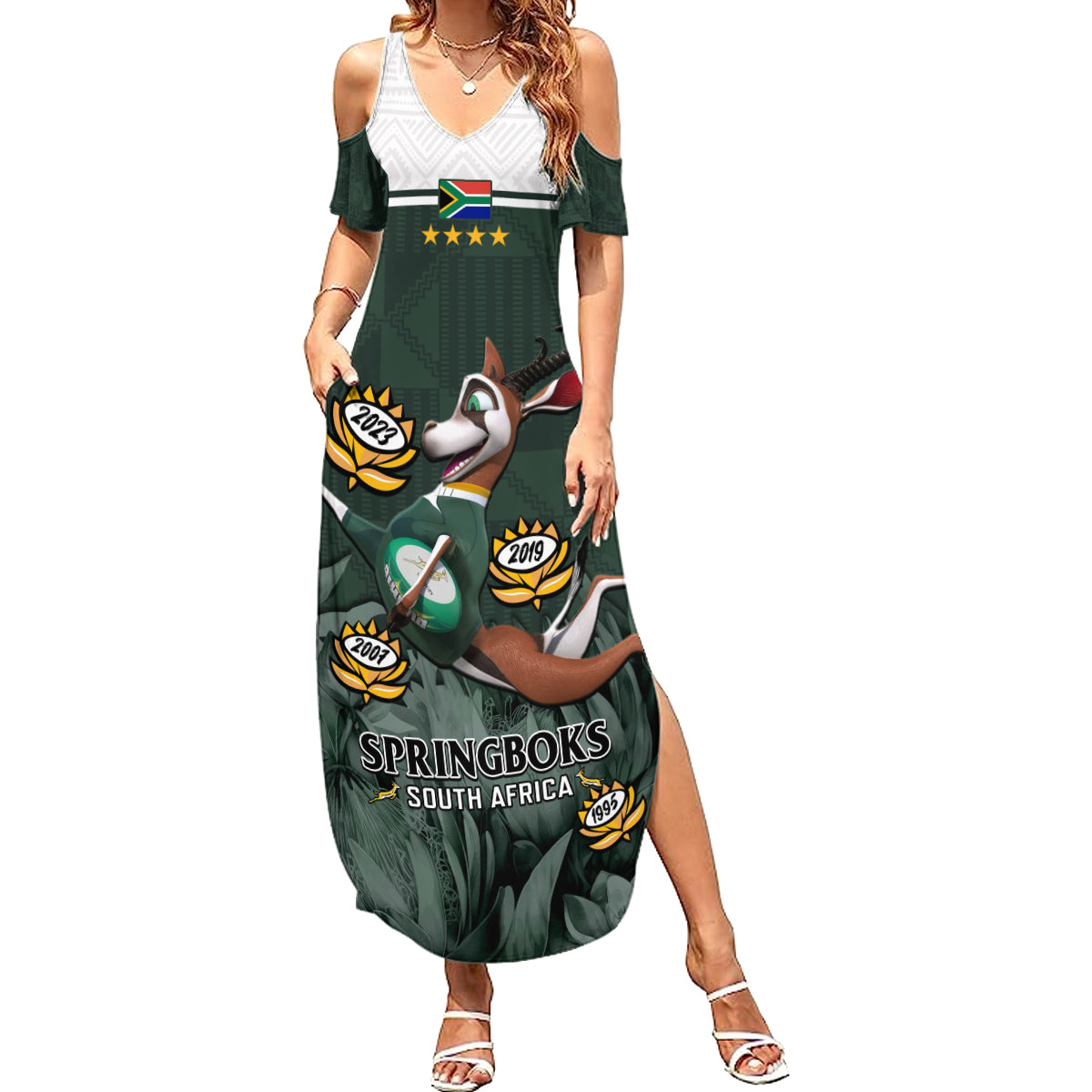 South Africa Rugby Summer Maxi Dress Springboks 4th Champions World Cup Proud Bokke - Wonder Print Shop