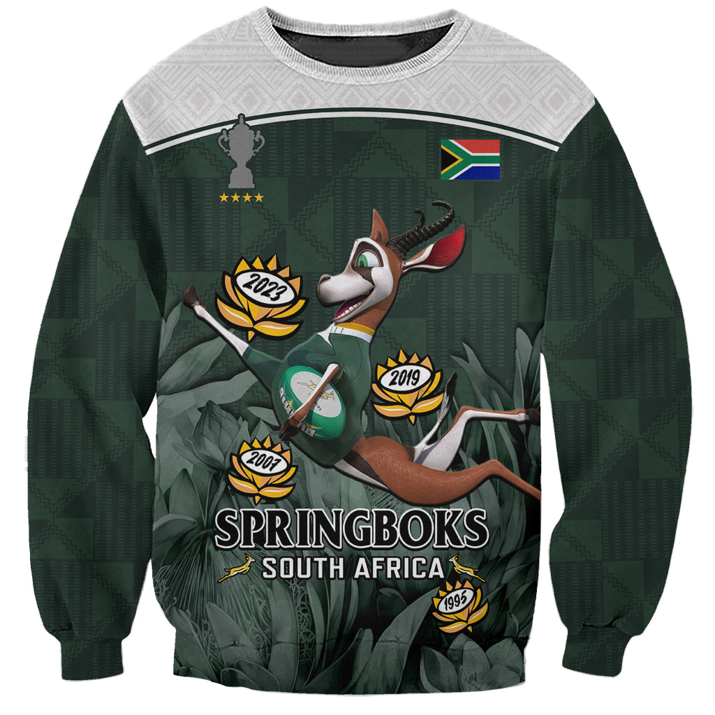 Green rugby sweatshirt with large Springboks graphic and crew neck