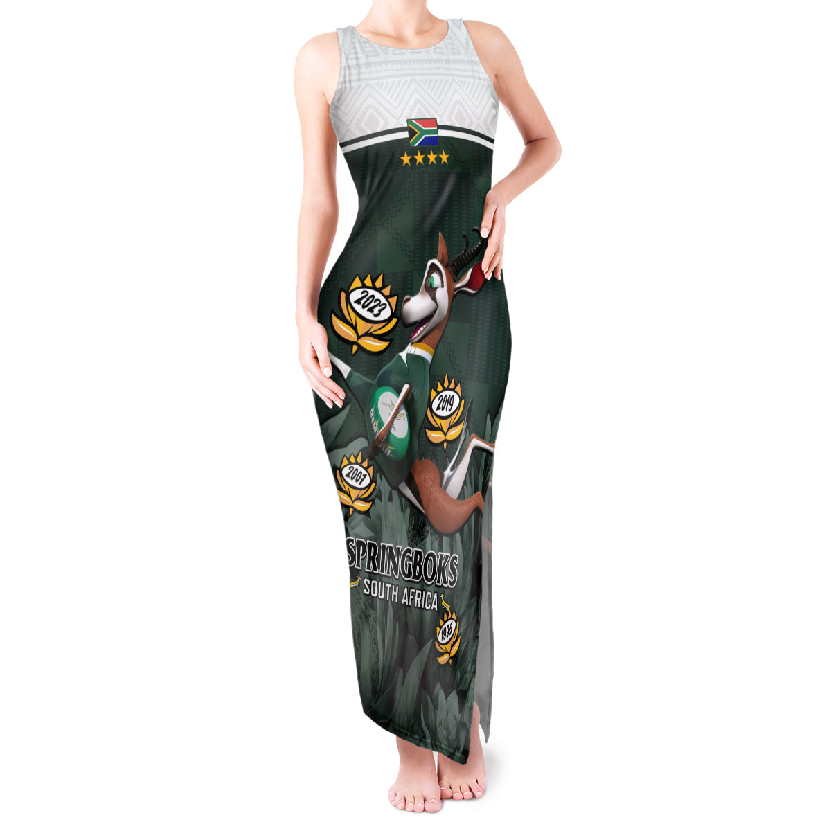 South Africa Rugby Tank Maxi Dress Springboks 4th Champions World Cup Proud Bokke - Wonder Print Shop