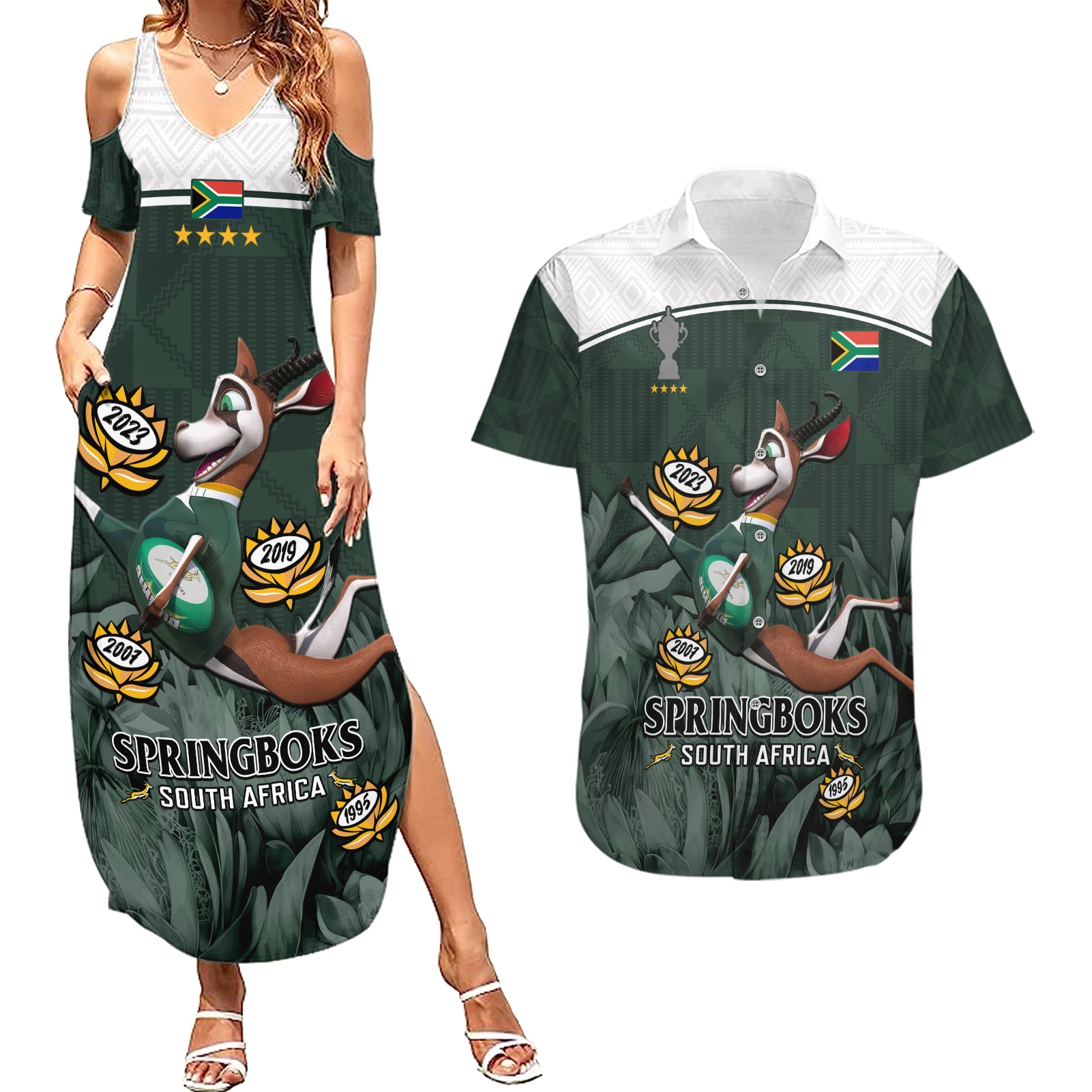 Custom South Africa Rugby Couples Matching Summer Maxi Dress and Hawaiian Shirt Springboks 4th Champions World Cup Proud Bokke - Wonder Print Shop