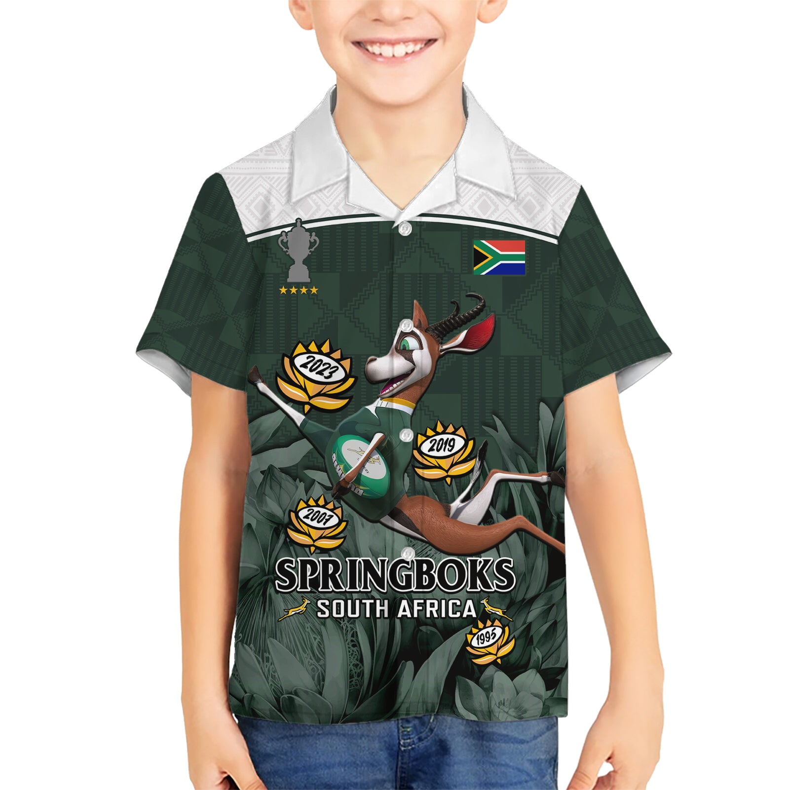 Custom South Africa Rugby Kid Hawaiian Shirt Springboks 4th Champions World Cup Proud Bokke - Wonder Print Shop