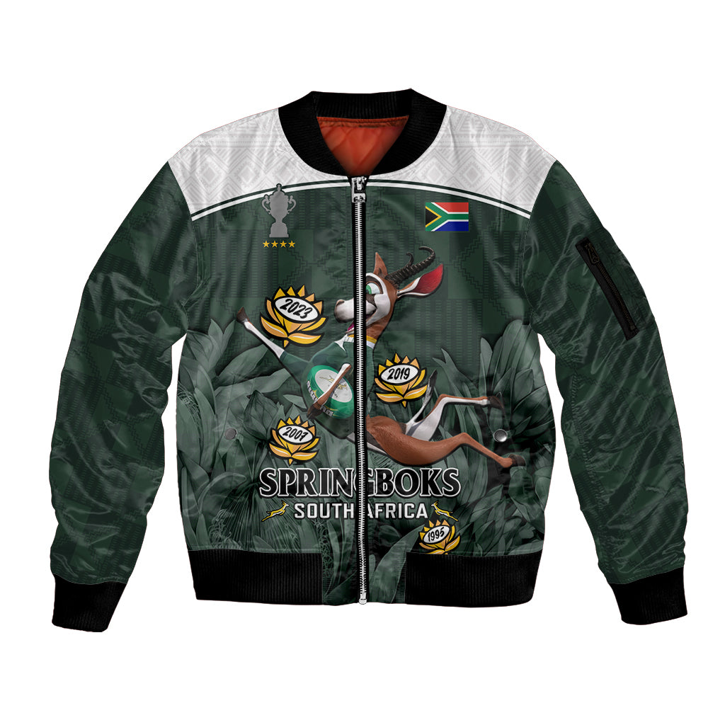 Custom South Africa Rugby Sleeve Zip Bomber Jacket Springboks 4th Champions World Cup Proud Bokke - Wonder Print Shop