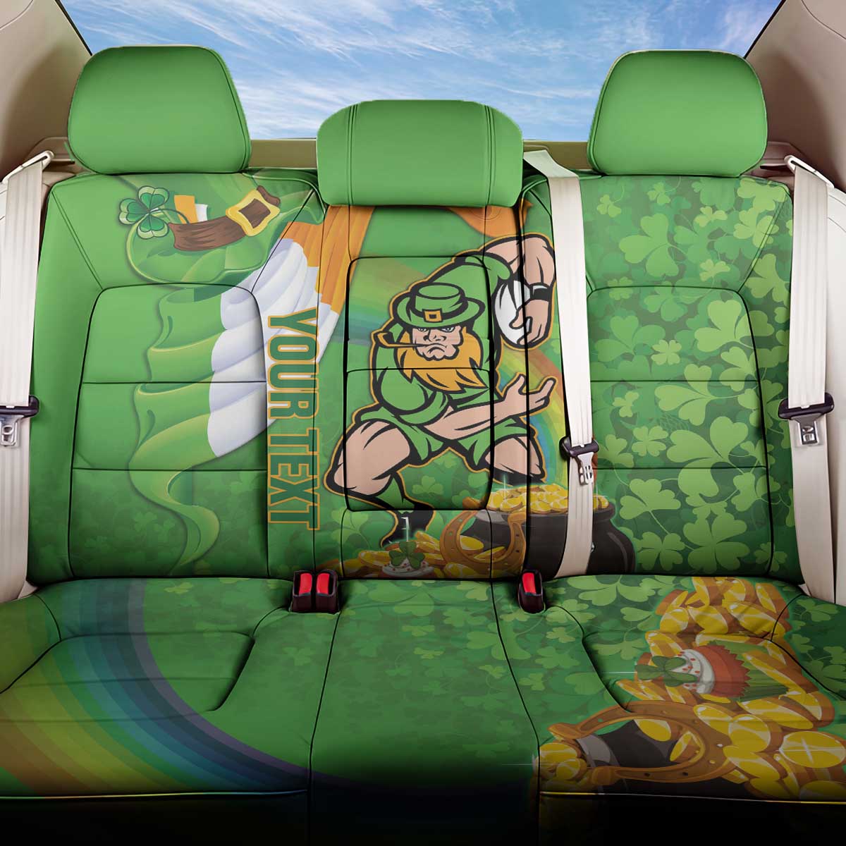 Personalised Ireland Rugby 2025 Back Car Seat Cover Irish Leprechaun Saint Patrick's Day