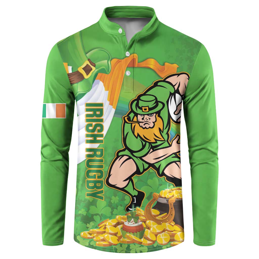 Personalised Ireland Rugby 2025 Button Sweatshirt Irish Leprechaun Saint Patrick's Day