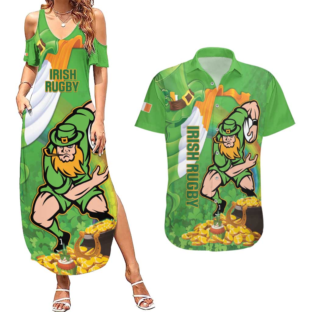 Personalised Ireland Rugby 2025 Couples Matching Summer Maxi Dress and Hawaiian Shirt Irish Leprechaun Saint Patrick's Day