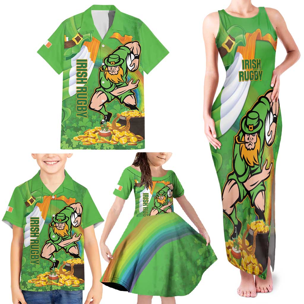 Personalised Ireland Rugby 2025 Family Matching Tank Maxi Dress and Hawaiian Shirt Irish Leprechaun Saint Patrick's Day - Wonder Print Shop