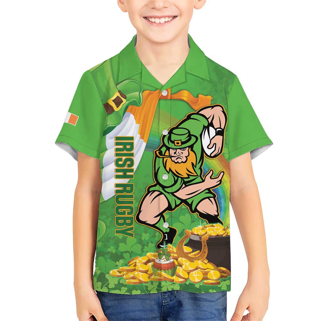 Personalised Ireland Rugby 2025 Kid Hawaiian Shirt Irish Leprechaun Saint Patrick's Day - Wonder Print Shop