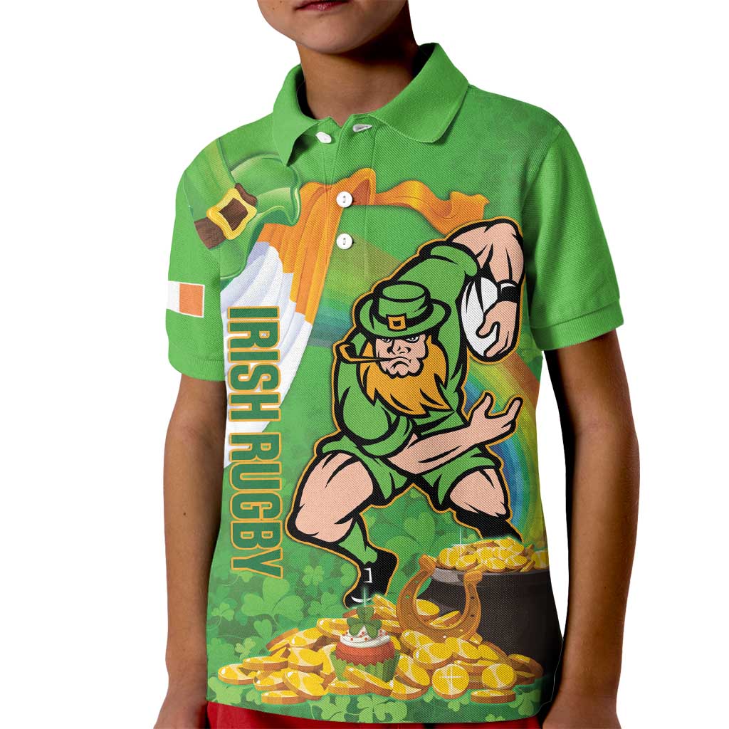 Personalised Ireland Rugby 2025 Kid Polo Shirt Irish Leprechaun Saint Patrick's Day - Wonder Print Shop