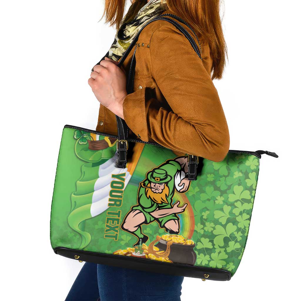 Personalised Ireland Rugby 2025 Leather Tote Bag Irish Leprechaun Saint Patrick's Day