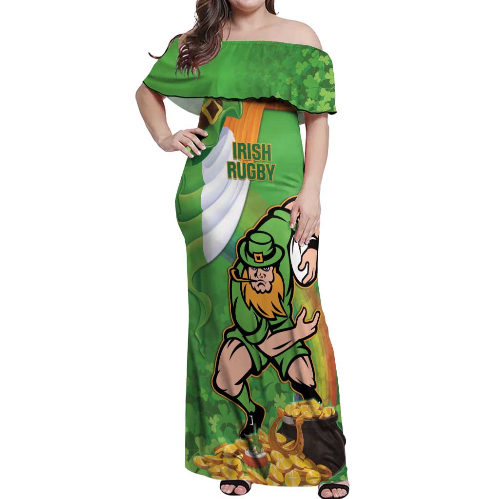 Personalised Ireland Rugby 2025 Off Shoulder Maxi Dress Irish Leprechaun Saint Patrick's Day - Wonder Print Shop