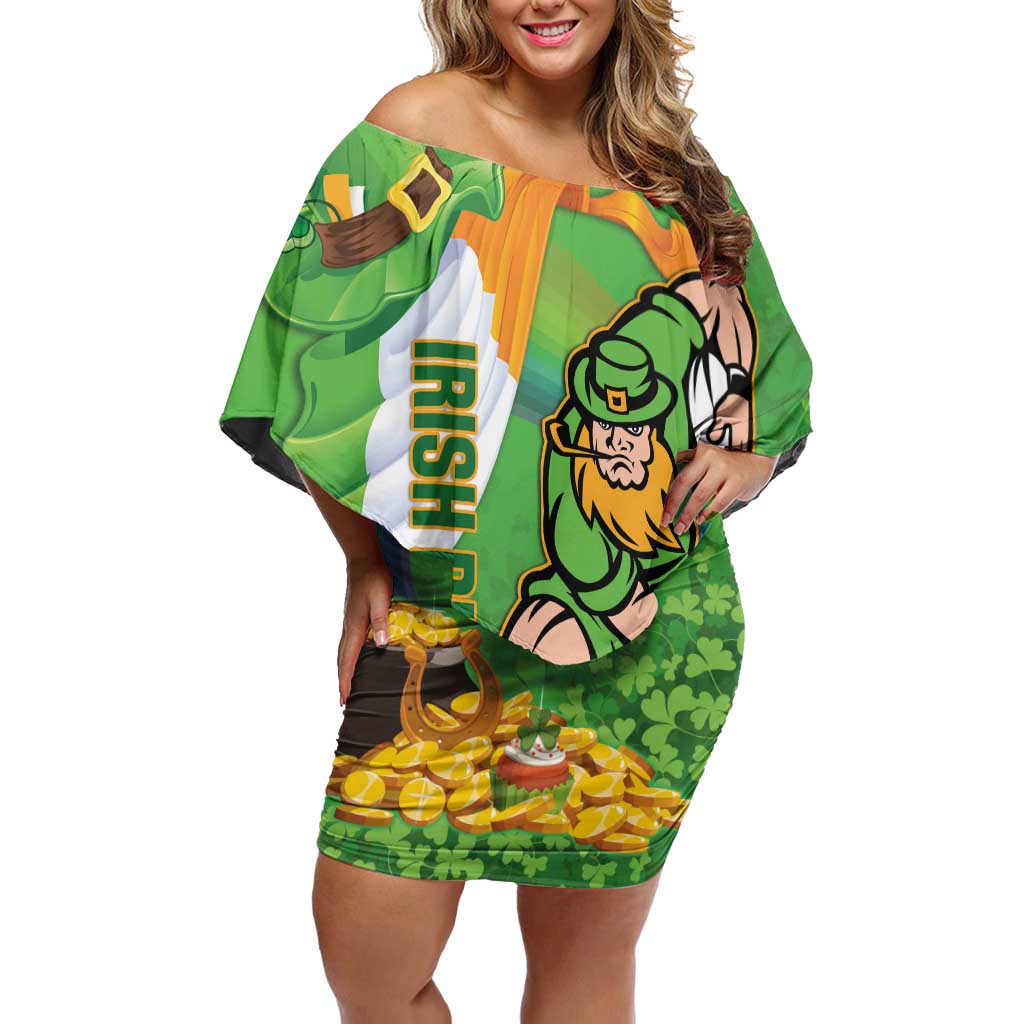 Personalised Ireland Rugby 2025 Off Shoulder Short Dress Irish Leprechaun Saint Patrick's Day - Wonder Print Shop