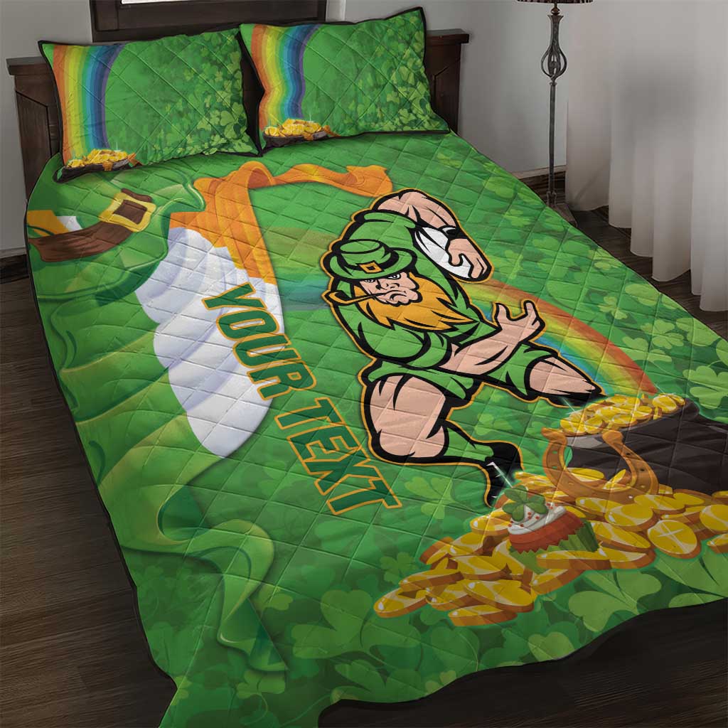 Personalised Ireland Rugby 2025 Quilt Bed Set Irish Leprechaun Saint Patrick's Day