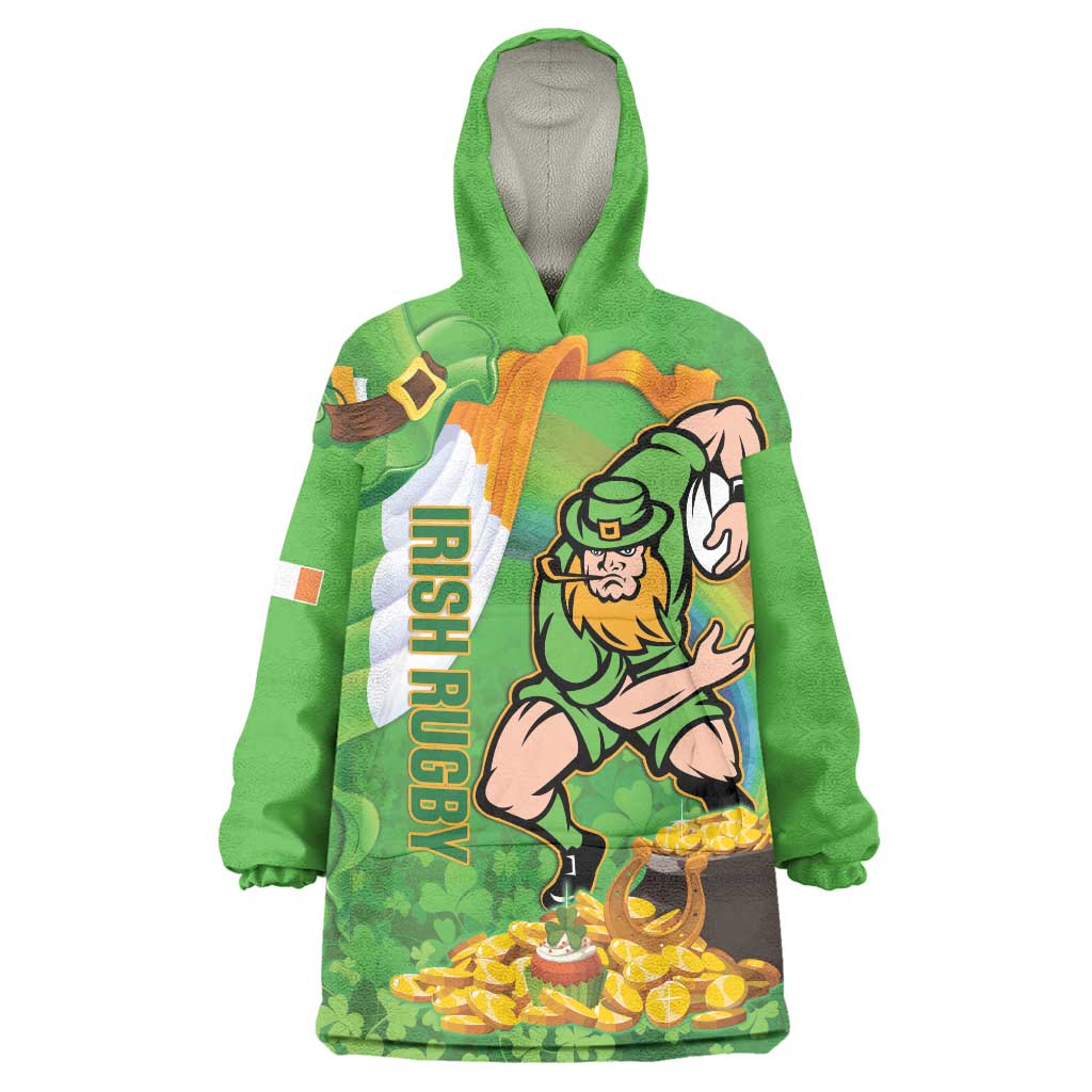 Personalised Ireland Rugby 2025 Wearable Blanket Hoodie Irish Leprechaun Saint Patrick's Day