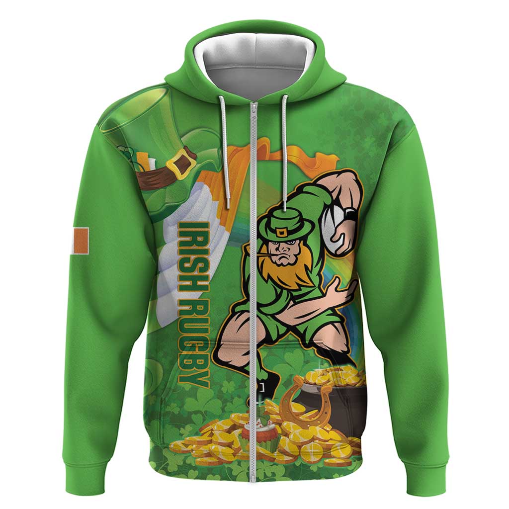 Personalised Ireland Rugby 2025 Zip Hoodie Irish Leprechaun Saint Patrick's Day - Wonder Print Shop