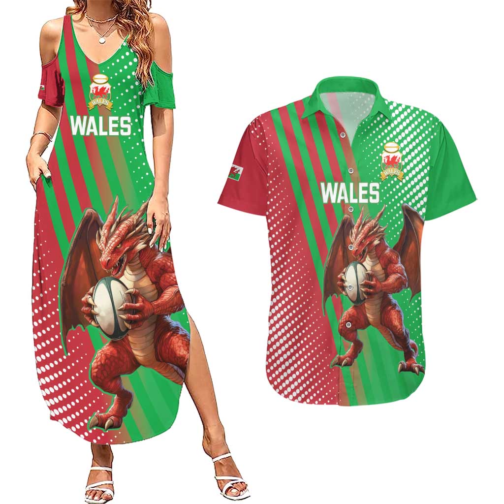 Custom Wales Rugby 2025 Couples Matching Summer Maxi Dress and Hawaiian Shirt Go Welsh Dragon Sporty Style