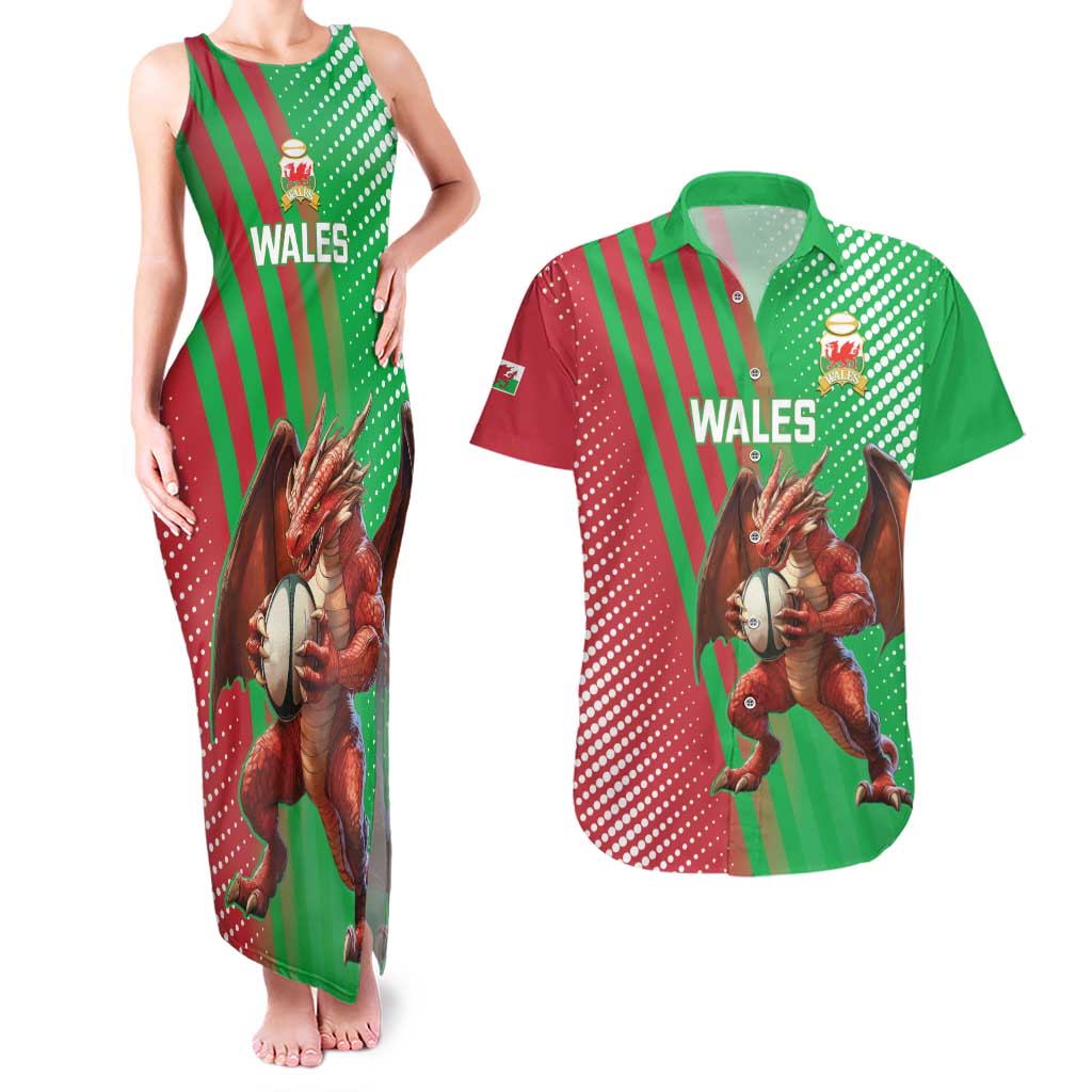 Custom Wales Rugby 2025 Couples Matching Tank Maxi Dress and Hawaiian Shirt Go Welsh Dragon Sporty Style