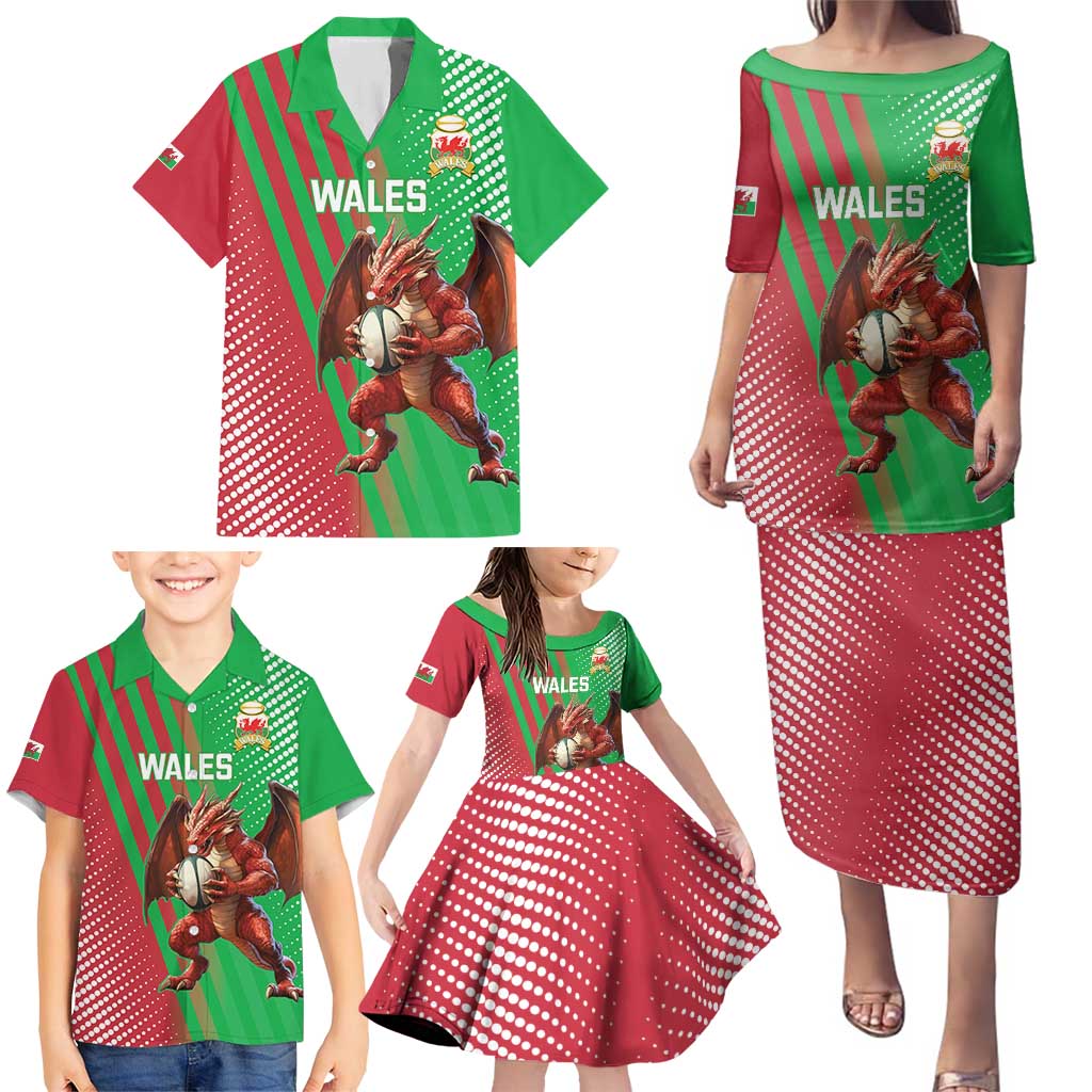 Custom Wales Rugby 2025 Family Matching Puletasi and Hawaiian Shirt Go Welsh Dragon Sporty Style