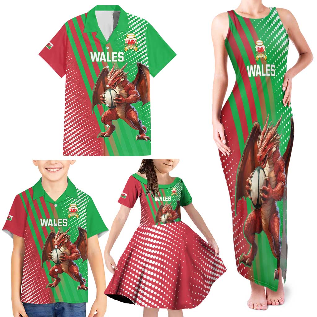 Custom Wales Rugby 2025 Family Matching Tank Maxi Dress and Hawaiian Shirt Go Welsh Dragon Sporty Style - Wonder Print Shop