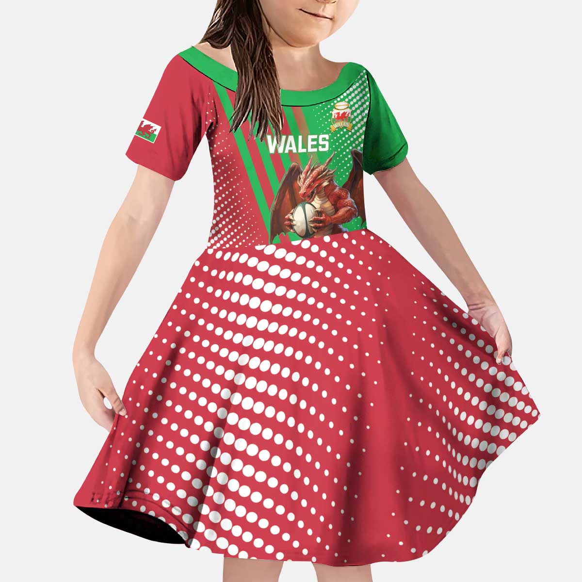 Custom Wales Rugby 2025 Kid Short Sleeve Dress Go Welsh Dragon Sporty Style - Wonder Print Shop