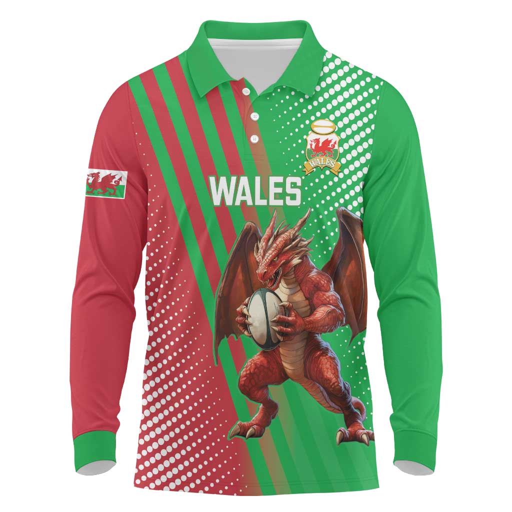 Custom Wales Rugby 2025 Long Sleeve Polo Shirt Go Welsh Dragon Sporty Style - Wonder Print Shop