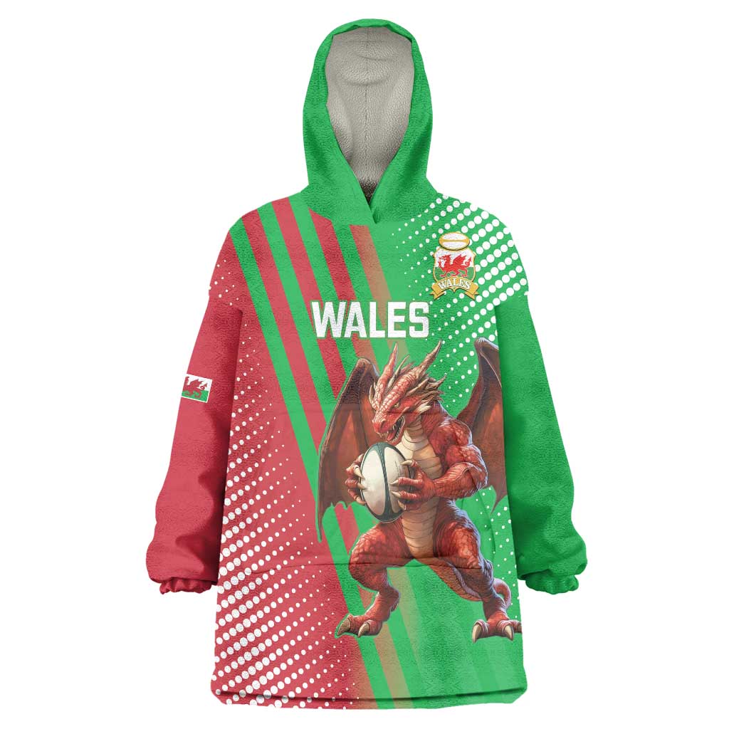 Custom Wales Rugby 2025 Wearable Blanket Hoodie Go Welsh Dragon Sporty Style