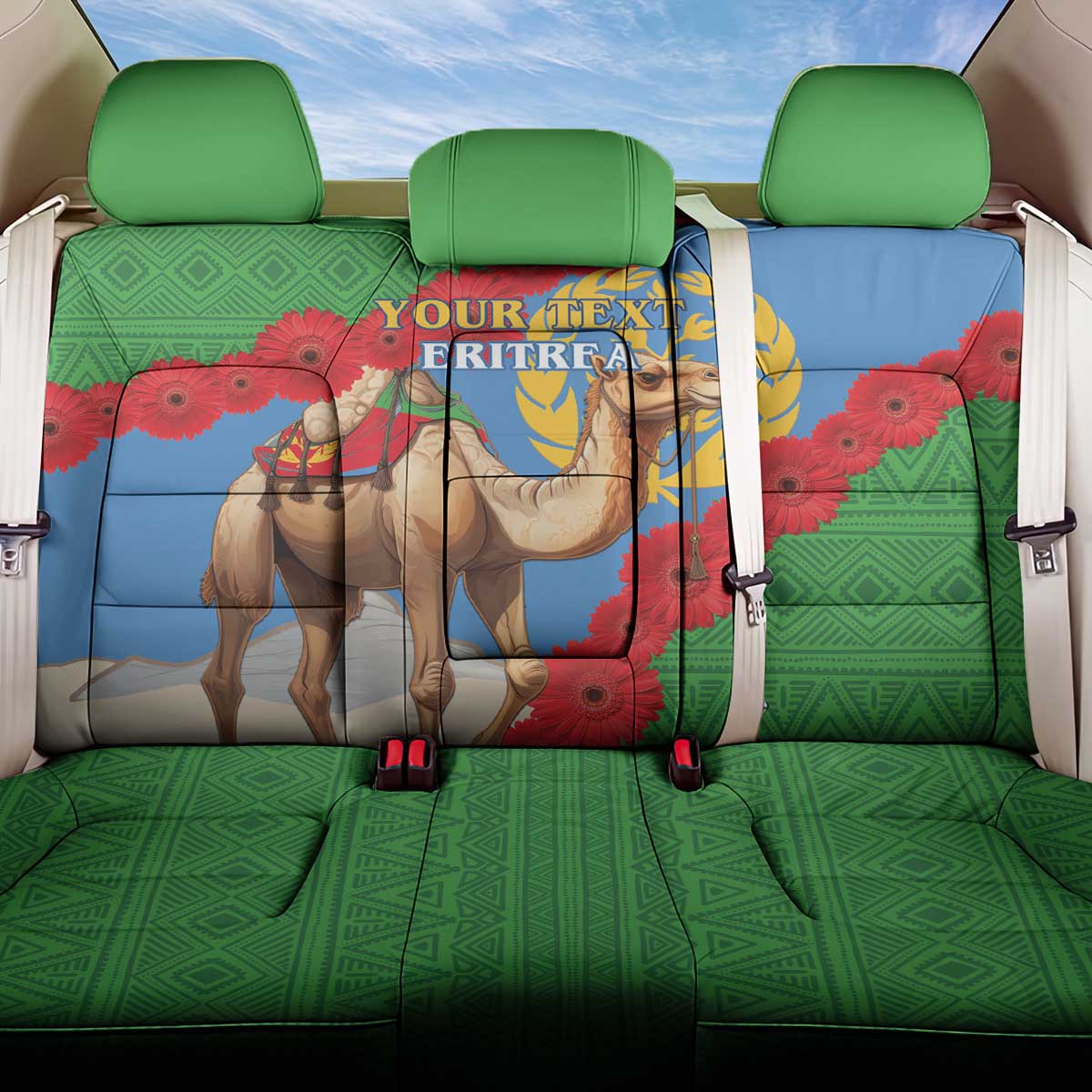 Personalised Eritrea Arabian Camel Back Car Seat Cover Gerbera Flower Flag Color