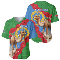 Eritrea camel baseball jersey front and back, red flower print with 'YOUR TEXT' on back