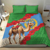 Eritrea flag bedding set: blue center with camel, green side panels, red flower accents