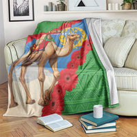 Personalised Eritrea camel blanket in green, blue and red with floral print