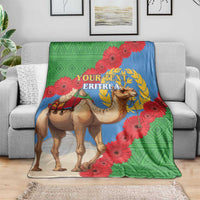Personalised Eritrea camel blanket featuring camel artwork over green, blue and red