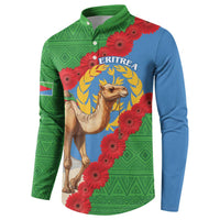 Green and blue button-up sweatshirt with Eritrea camel and floral ring print