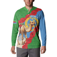 Front view green and blue button-up sweatshirt with Eritrea camel crest and flowers