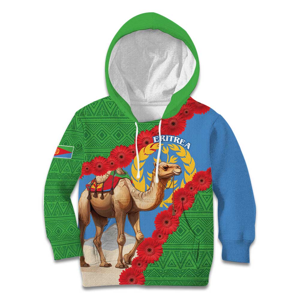 Personalised Eritrea Arabian Camel Kid Hoodie Gerbera Flower Flag Color