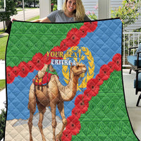Quilt blanket with Eritrea flag camels in green, blue, red and “Your Text” center