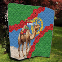 Quilt blanket showing Eritrea flag camels and laurel graphic with “Your Text”